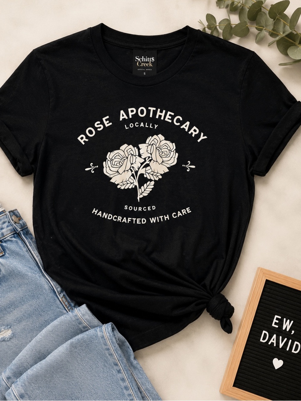 Official Schitt’s Creek “Rose Apothecary” Black T-Shirt Size Small